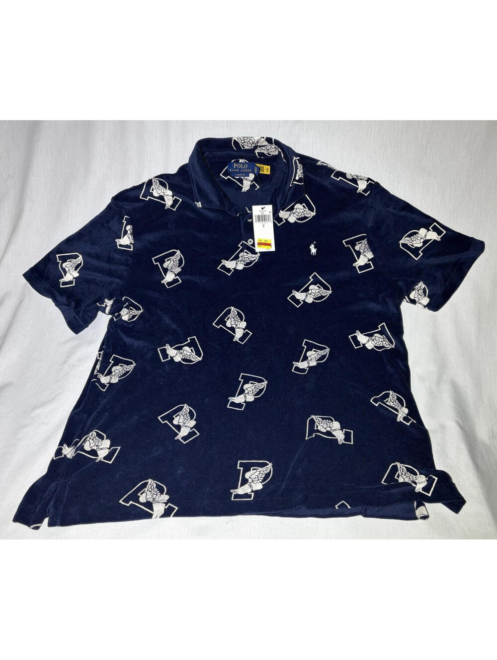 Polo Ralph Lauren Classic Fit Terry Cloth Polo Shirt Navy Winged P Print NWT L